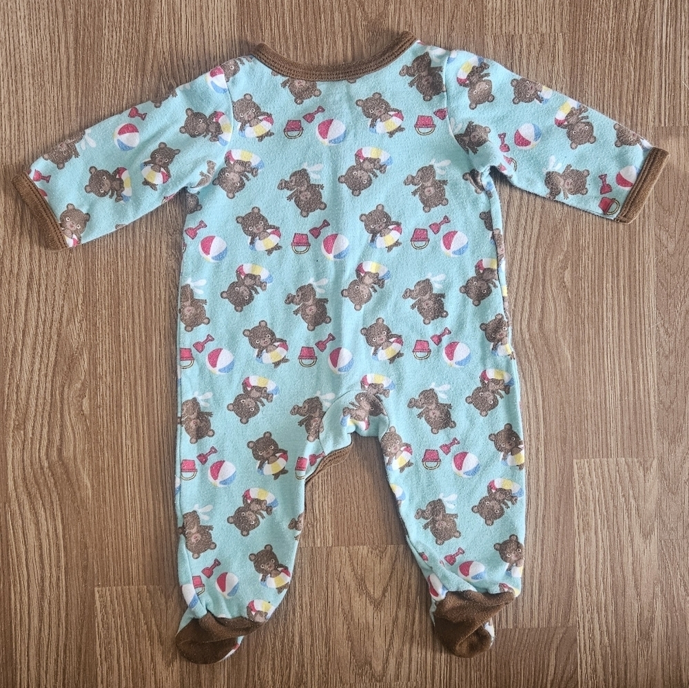 Falls Creek Bear and Beach Ball Print Kids Footie - Blue and Brown - Picture 2 of 4